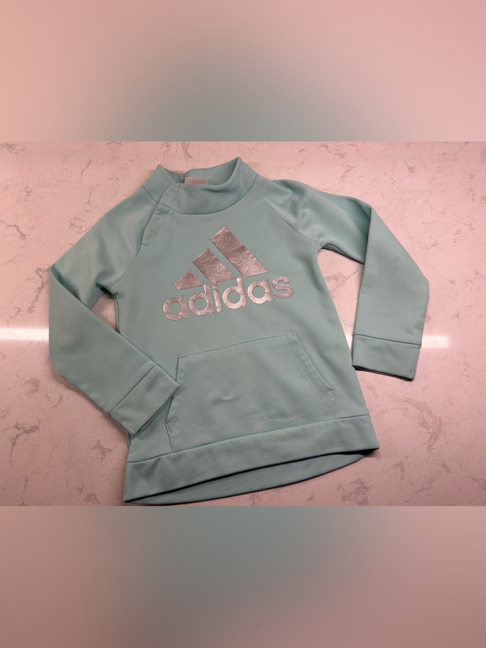 adidas Mint Green Girls Pullover with Metallic Logo